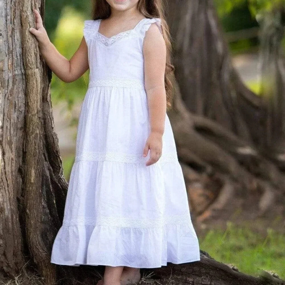Strasburg 100% cotton girls white dress flower girl 4